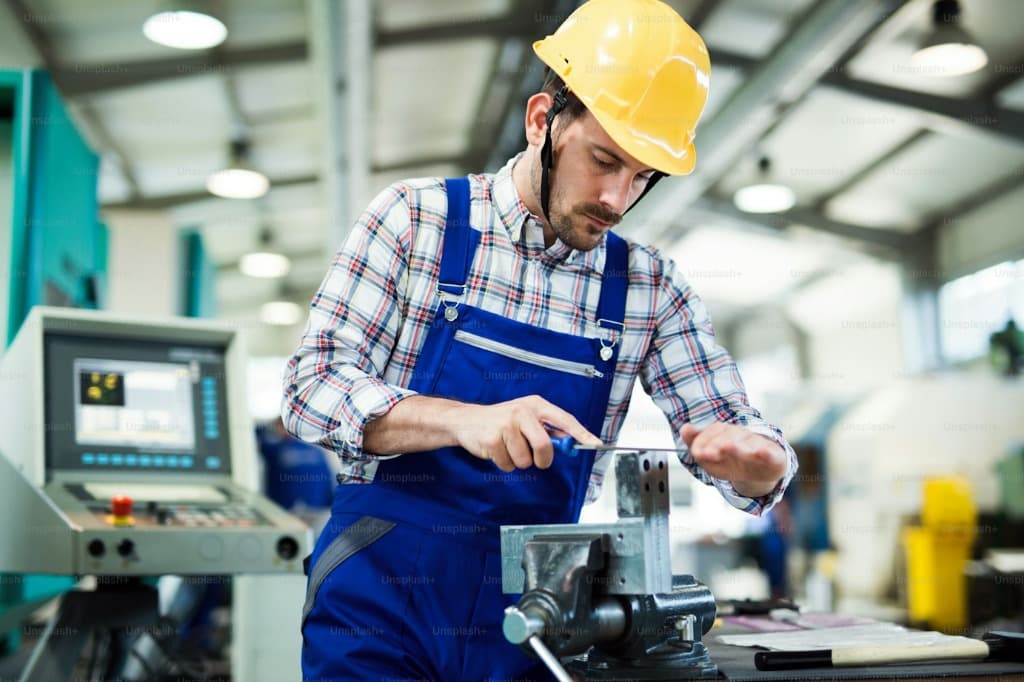 Skilled technician working with industrial machinery